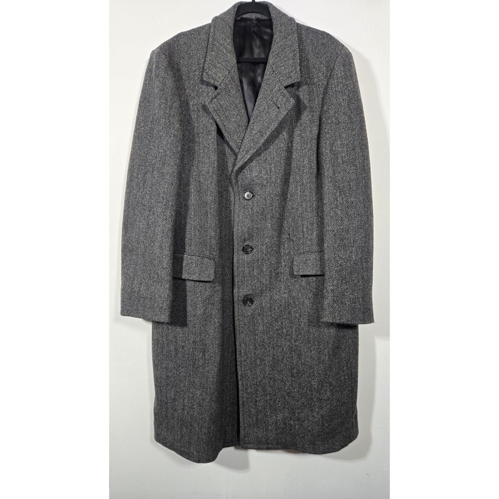 Vintage Gray Stratojac Herringbone Duster Size 44 Wool Nylon